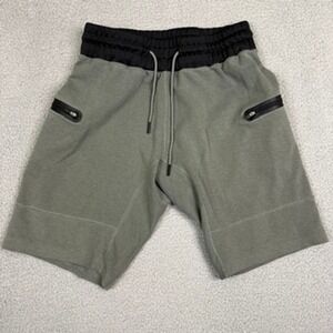 BYLT Premium Jogger Shorts Mens Size L‎ Olive Green Black Zipper Pockets